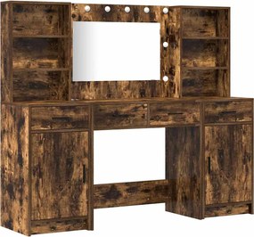 vidaXL Set masă de toaletă cu LED 3 pcs Stejar fumuriu Lemn compozit