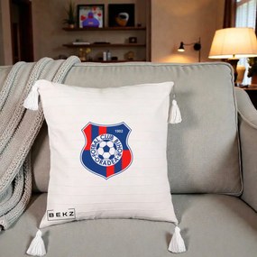 Perna Personalizata FC Bihor Oradea 1902 Fotbal, 40x40 cm, Bej cu Franjuri, Husa Detasabila, Perna Inclusa, BEKZ®