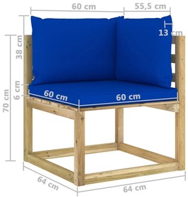Canapea de gradina coltar cu perne, lemn de pin verde tratat 1, Albastru, Canapea coltar