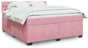 vidaXL Pat box spring cu saltea, roz, 180x200 cm, catifea