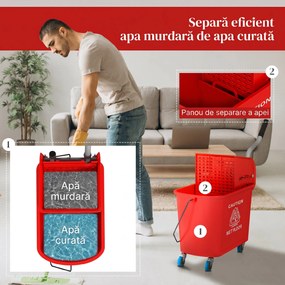 HOMCOM Găleată Mop 20L pe Roți, cu Panou de Separare a Apei - Albastru | Aosom Romania