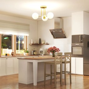 HOMCOM Candelabru de Tavan Vintage cu 3 Puncte de Lumină, cu Socluri G9, 42x42x26.5 cm, Becuri Neincluse, Aur | Aosom Romania