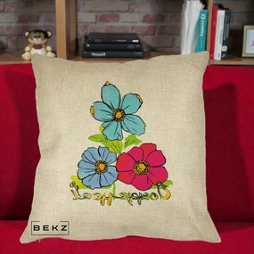Perna Decorativa Trei Flori Grafice Pop Art, 40x40 cm, Crem, Husa Detasabila, Perna Inclusa, BEKZ®