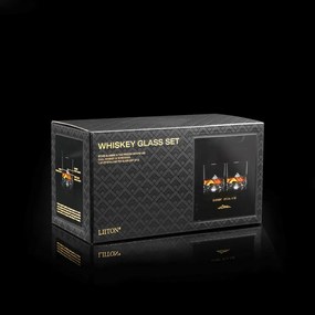 Set pahare pentru whisky LIITON L10200 Denali, Cristal, 270 ml, 4 buc, Fund 3D Everest, Transparent