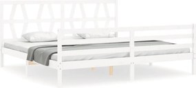 vidaXL Cadru pat cu tăblie 200x200 cm, alb, lemn masiv