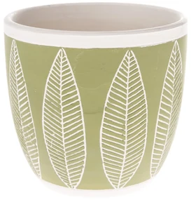 Recipient ceramic ghiveci Frunze, verde, 13,5x 12,5 x 13,5 cm