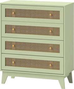 HOMCOM Comodă 4 sertare mobilier de depozitare cannage din ratan aspect lemn deschis 80 x 35 x 95 cm verde | Aosom Romania