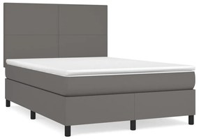 3142729 vidaXL Pat box spring cu saltea, gri, 140x200 cm, piele ecologică