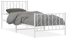 374497 vidaXL Cadru de pat metalic cu tăblie de cap/picioare, alb, 90x200 cm