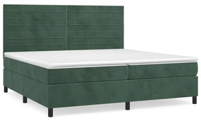 Pat box spring cu saltea, verde inchis, 200x200 cm, catifea Verde inchis, 200 x 200 cm, Benzi orizontale