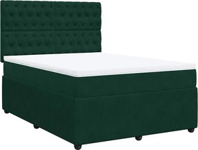 vidaXL Pat box spring cu saltea, verde închis, 140x190 cm, catifea