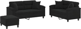vidaXL Set de canapele cu perne, 3 piese, negru, microfibră