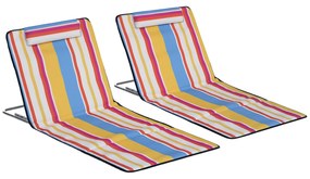Outsunny Set 2 Șezlonguri de Plajă cu Spătar Reglabil pe 5 Niveluri, Tetieră și Geantă de Transport, 124x53x35-45 cm, Multicolor | Aosom Romania