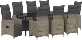 vidaXL Set de masă pentru grădină cu pernă 9 pcs Gri poliratan