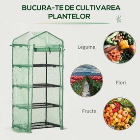 Outsunny Seră Verticală cu 4 Rafturi, Sera de Grădină cu Ușă cu Fermoar, Oțel și PE Verde, 70x50x160 cm | Aosom Romania