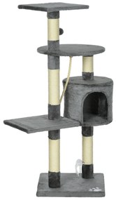PawHut Rascador pentru Pisici Înălțime 116 cm Copac pentru Pisici cu Stâlpi de Sisal Peșteră Platforme și Jucării Gri închis | Aosom Romania