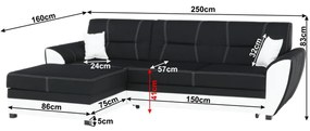 Colţar, piele ecologică albă/material textil negru, model stânga, MARUTI
