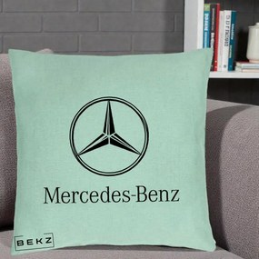 Perna Personalizata cu emblema Mercedes-Benz, 40x40 cm, Verde Menta, Husa Detasabila, Perna Inclusa, BEKZ®