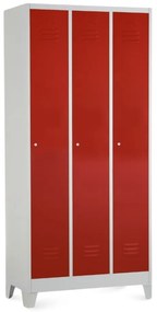 Dulap metalic - 3 compartimente, 90 x 50 x 190 cm, picioare fixe, încuietoare cilindrică, roșu - ral 3000