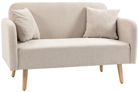 HOMCOM Canapea cu 2 locuri, Canapea, Design Modern, Incl. 2 Perne, Picioare din Lemn, 130 x 70 x 80 cm, Crem | Aosom Romania