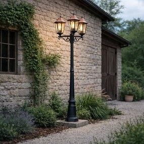 Felinar clasic de exterior negru cu cupru 220cm 3 lumini IP44 - Havana