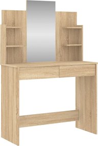 vidaXL Masă de toaletă cu oglindă, stejar sonoma, 96x39x142 cm