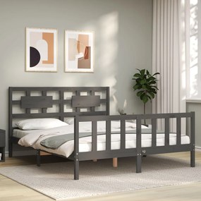 3192563 vidaXL Cadru de pat cu tăblie, gri, king size, lemn masiv