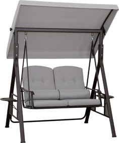 Outsunny leagăn Hollywood 2 locuri pentru grădină cu acoperiș, pernă și tăviță, metal, poliester, gri, 162 x 118 x 173 cm | Aosom Romania