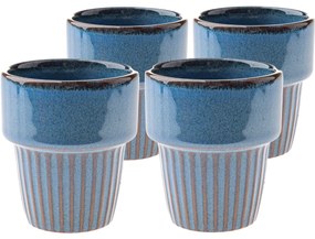 Set de 4 căni ceramice Rustik 100 ml, albastru
