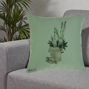 Perna Decorativa Butuci de Mesteacan Watercolor, 40x40 cm, Verde, Husa Detasabila, Perna Inclusa, BEKZ®