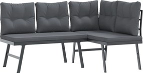 vidaXL Bănci de grădină cu perne 2 buc negru oțel vopsit electrostatic