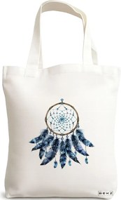 Sacosa de Panza pentru Cumparaturi, Geanta Tote, model Dreamcatcher 38 x 34.5 cm, Alba, BEKZ®