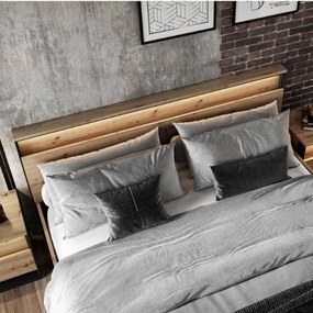 Pat cu somiera rabatabila 160 x 200 cm LED stejar salbatic/negru Quant