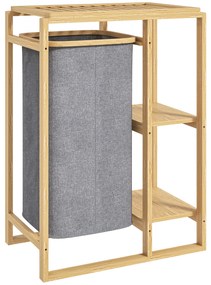 HOMCOM Coș Portabil pentru Rufe cu Sac Detașabil, Dulap Portabil pentru Rufe cu Rafturi din Bambus, 50x32x70 cm, Gri | Aosom Romania