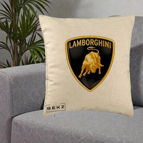 Perna Personalizata cu emblema Lamborghini, 40x40 cm, Bej, Husa Detasabila, Perna Inclusa, BEKZ®