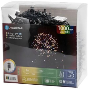 Aigostar - Ghirlandă de Crăciun LED pentru exterior, 1000 LED, 8 funcții, 53 m, IP44, multicoloră