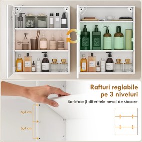 HOMCOM Dulap Baie cu Oglindă și LED, 50x15x60 cm, Anti-Aburire, Rafturi Reglabile, 3 Temperatură de Lumină, Dulap Suspendat din MDF, Alb | Aosom Romania