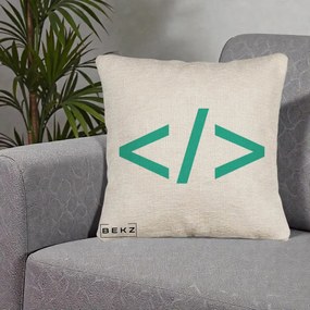 Perna Personalizata Cod HTML Turcoaz, 40x40 cm, Bej Canapea, Husa Detasabila, Perna Inclusa, BEKZ®