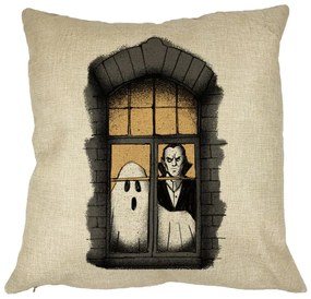 Perna Decorativa de Halloween Fantoma si Vampir, 40x40 cm, Husa Detasabila, Burduf