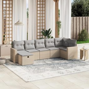 vidaXL Set canapele de grădină, 7 piese, cu perne, bej, poliratan