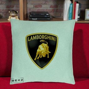 Perna Personalizata cu emblema Lamborghini, 40x40 cm, Verde Menta, Husa Detasabila, Perna Inclusa, BEKZ®