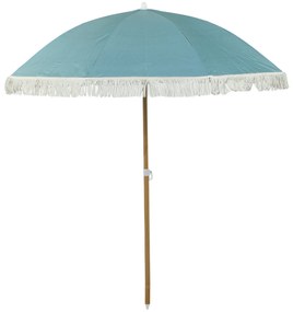 Outsunny Umbrelă de plajă mâner efect lemn Ø 1,7 m, umbrelă mare cu ciucuri înălțime reglabilă, UPF50+ sac de transport, bleu deschis | Aosom Romania