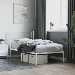 372318 vidaXL Cadru de pat metalic cu tăblie, alb, 90x190 cm