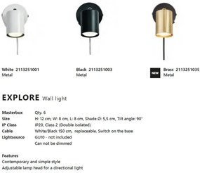 Aplica de perete cu spot directionabil design modern Explore alb