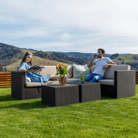 Set de grădină din rattan, 3 piese, maro/bej, RODEN