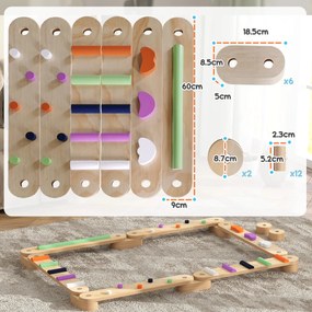 AIYAPLAY Balansoar din lemn pentru copii 3-8 ani cu pietre de obstacole colorate, interior și exterior | Aosom Romania