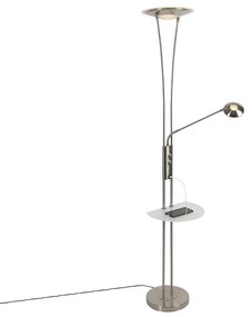 Lampă de podea din oțel cu braț de citit incluzând LED și port USB - Sevilla