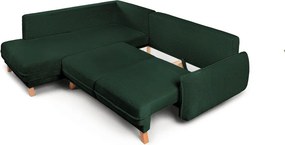 Colțar verde închis extensibil/cu spațiu de depozitare cu tapițerie din catifea reiată (cu colț pe partea stângă/în formă de ”L”) Tori – Bonami Selection