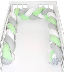 Pernă apărătoare pătuț Baby Nellys, verde, alb, gri 200x16