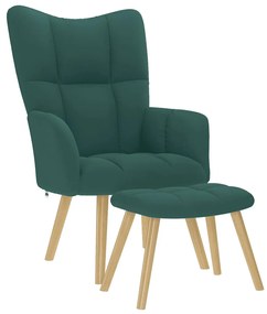vidaXL Scaun de relaxare cu taburet, verde închis, textil